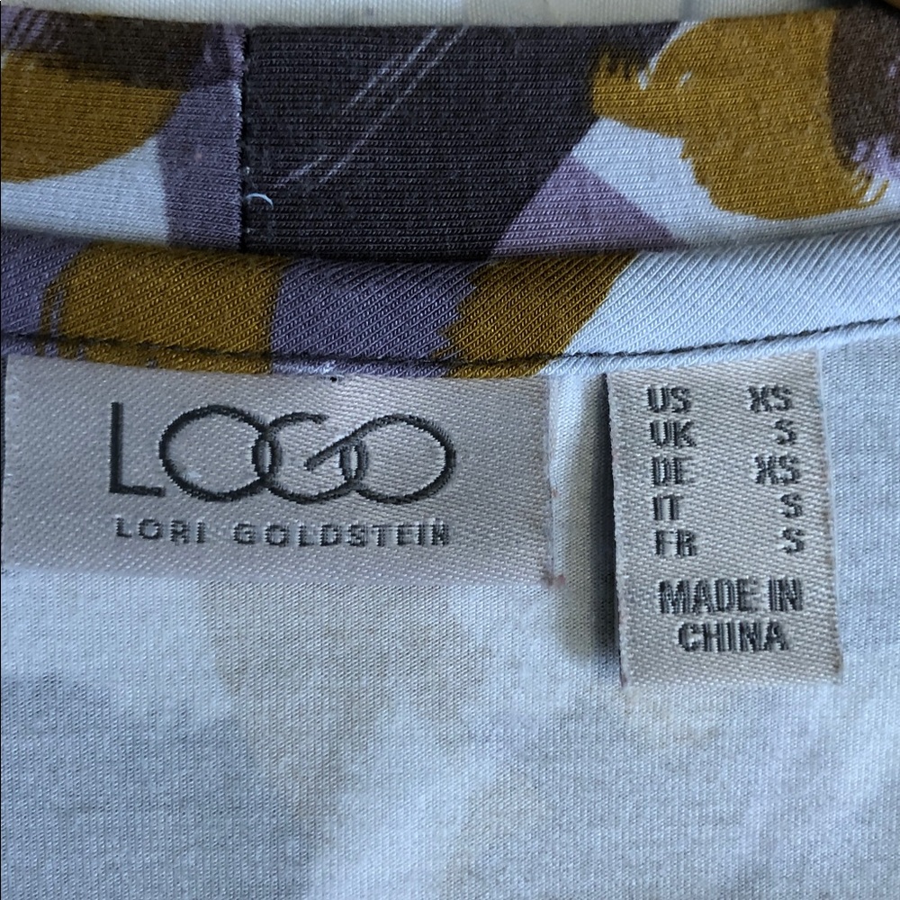 LOGO Lori Goldstein Women's Abstract Button Down  Purple/Tan/Brown Tunic Size XS - Picture 9 of 13